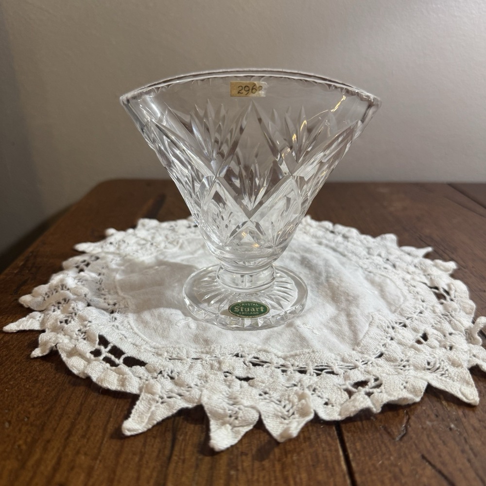 Stuart Crystal Glass Fan Pattern‎ Vase Marked Made In England